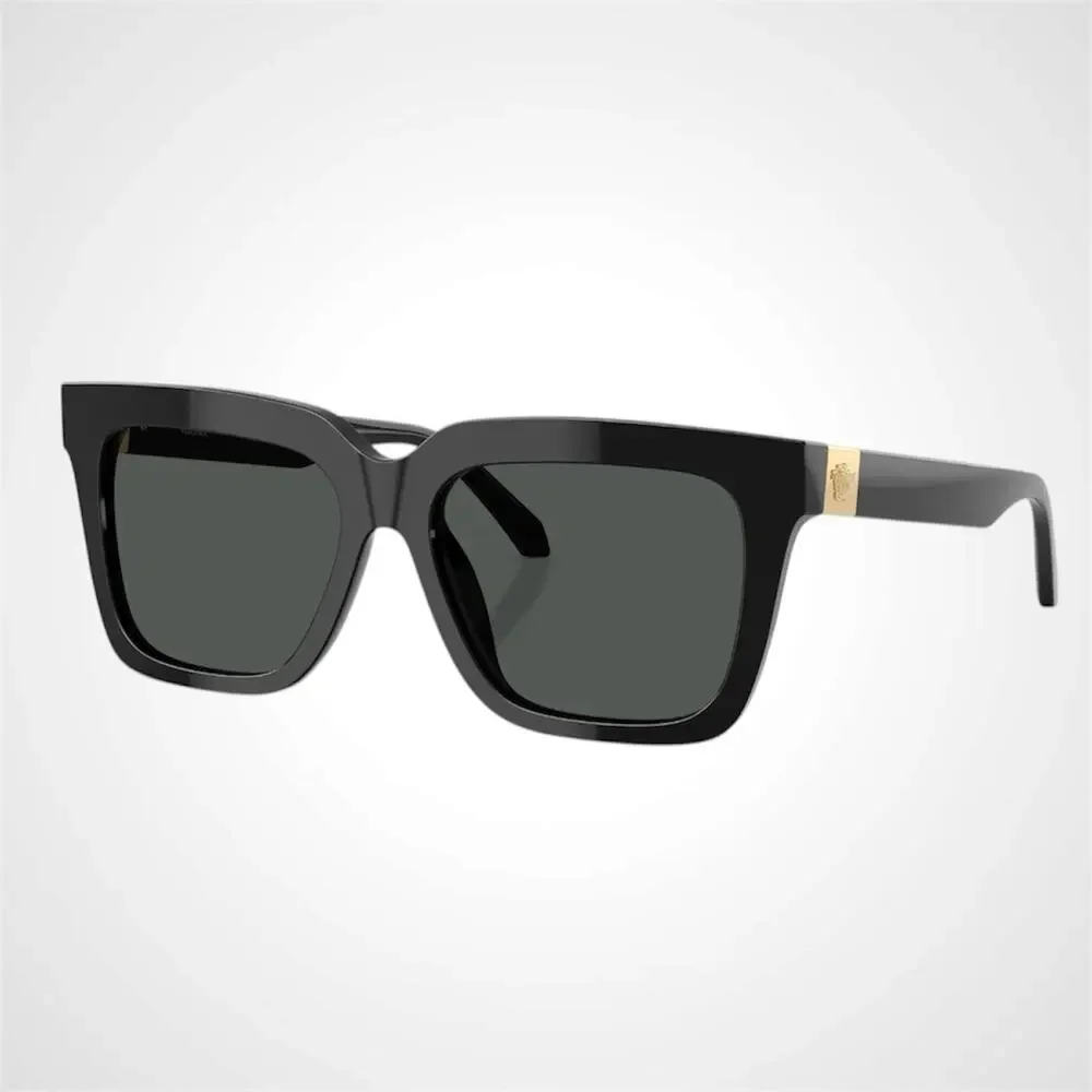 New VERSACE Sunglasses Black Acetate Square 56mm Gold Medusa Womens Authentic